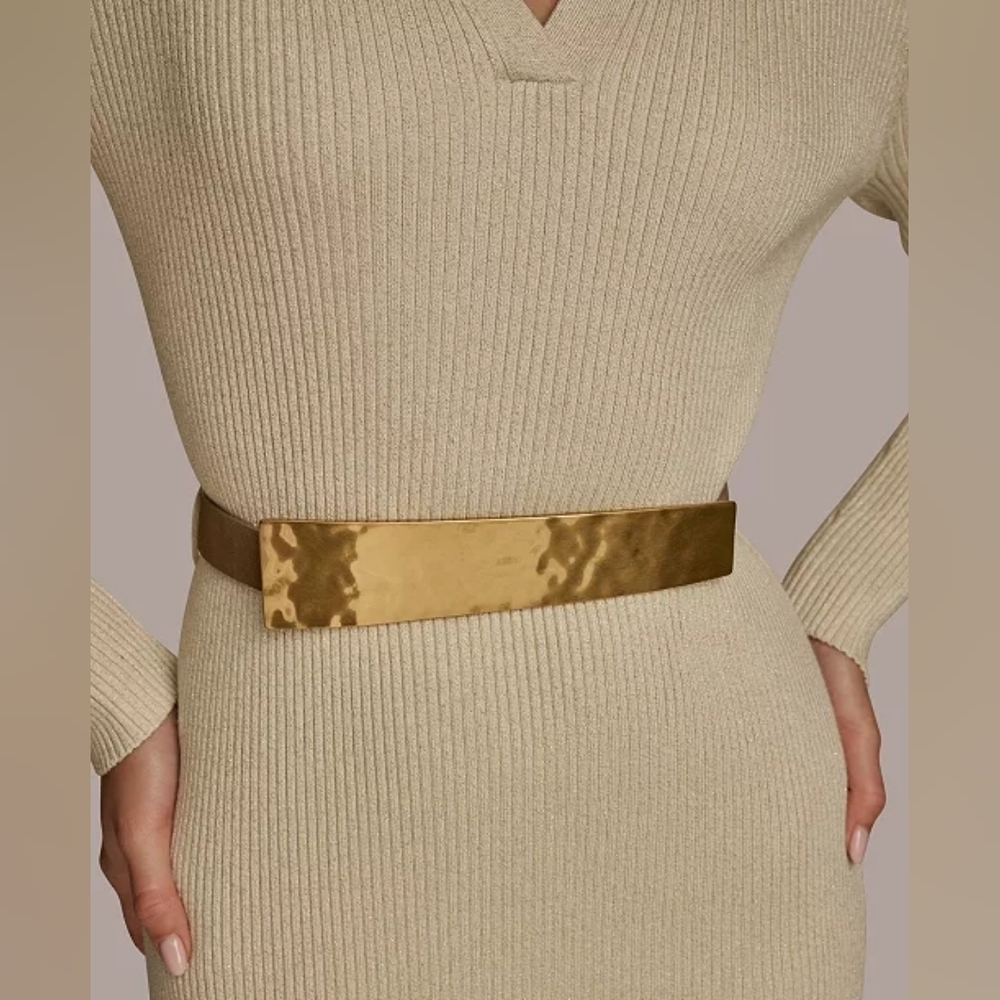 NWT Donna Karan Metallic Belted Sweater Dress, Size XL - Picture 4 of 9